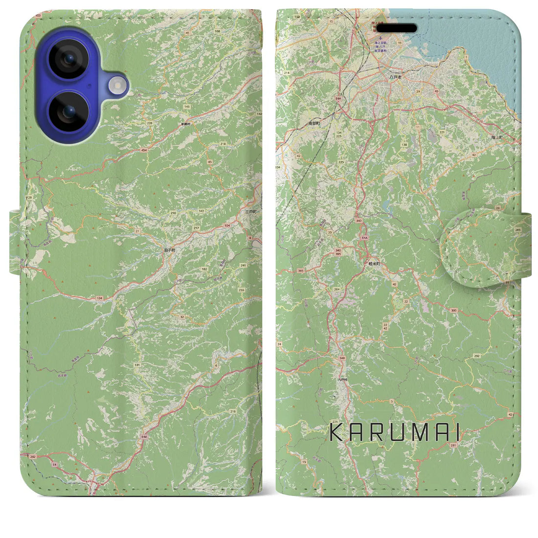 【軽米(岩手県)】地図柄iPhoneケース(手帳タイプ)モノトーン・iPhone 16 Pro Max 用