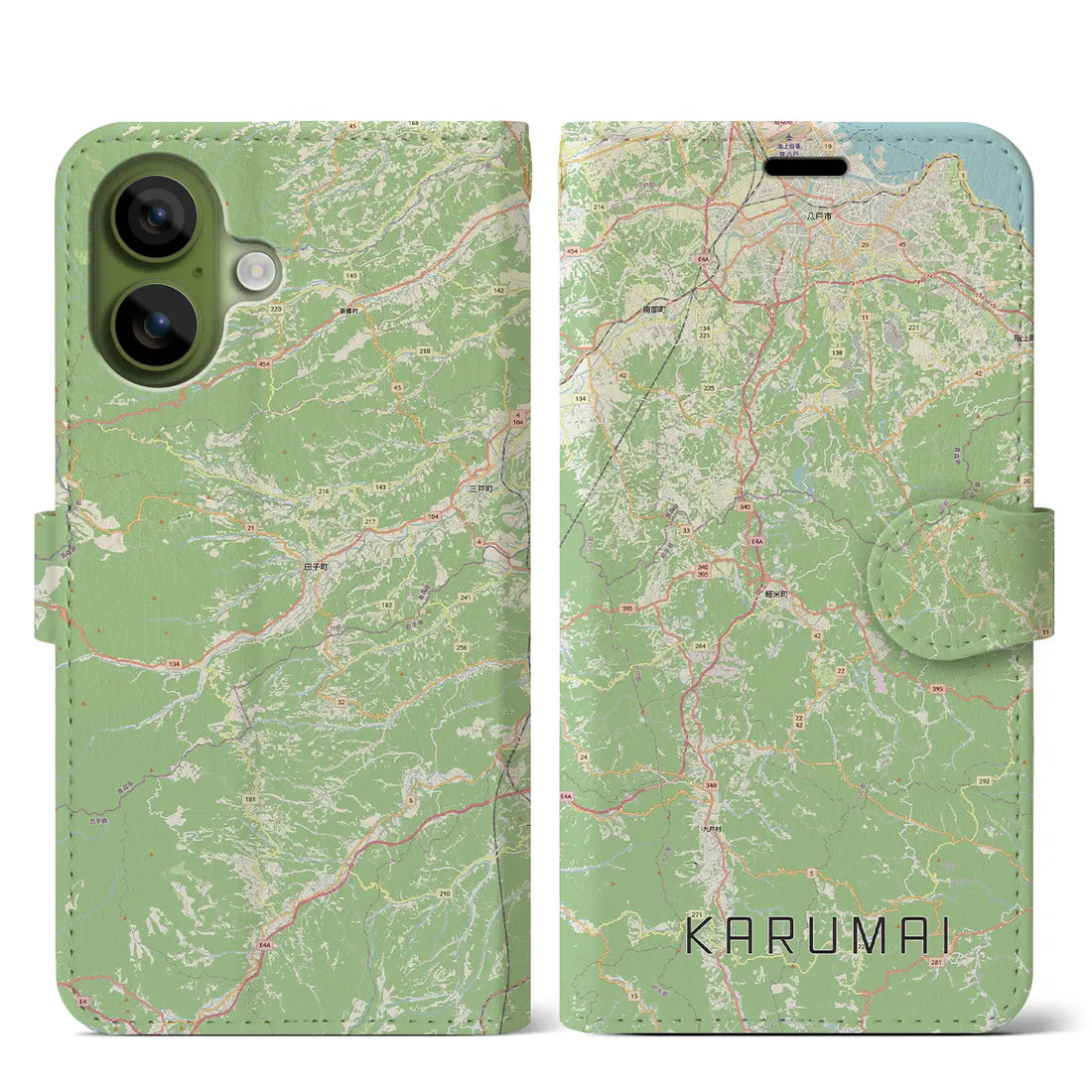 【軽米（岩手県）】地図柄iPhoneケース（手帳タイプ）ナチュラル・iPhone 17 Pro Max 用