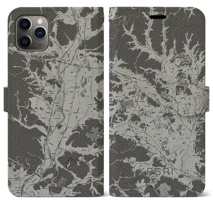 【加西（兵庫県）】地図柄iPhoneケース（手帳タイプ）モノトーン・iPhone 11 Pro Max 用