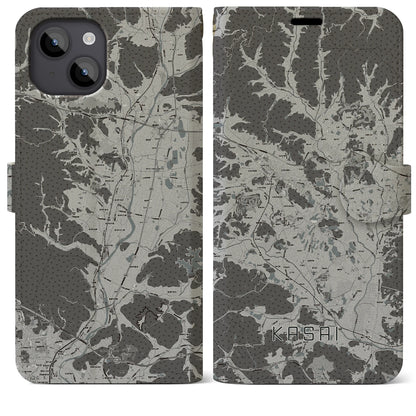 【加西（兵庫県）】地図柄iPhoneケース（手帳タイプ）モノトーン・iPhone 14 Plus 用