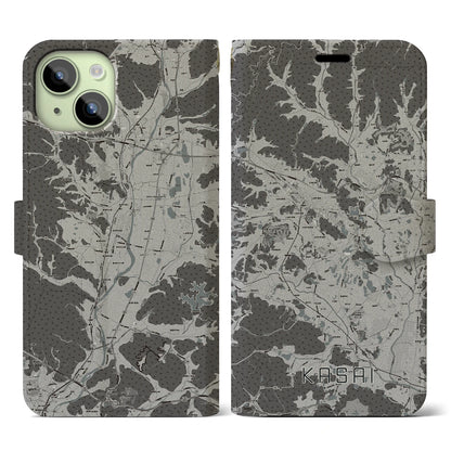 【加西（兵庫県）】地図柄iPhoneケース（手帳タイプ）モノトーン・iPhone 15 用