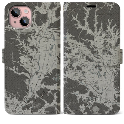 【加西（兵庫県）】地図柄iPhoneケース（手帳タイプ）モノトーン・iPhone 15 Plus 用