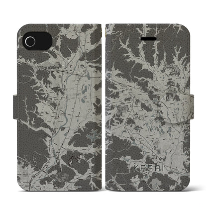 【加西（兵庫県）】地図柄iPhoneケース（手帳タイプ）モノトーン・iPhone SE（第3 / 第2世代） / 8 / 7 / 6s / 6 用