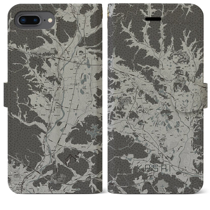 【加西（兵庫県）】地図柄iPhoneケース（手帳タイプ）モノトーン・iPhone 8Plus /7Plus / 6sPlus / 6Plus 用