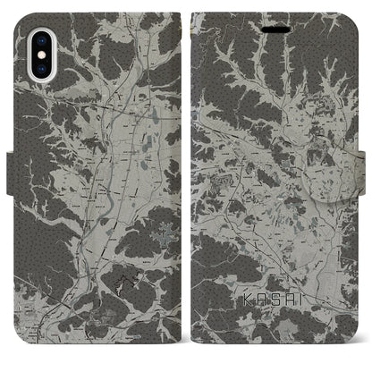 【加西（兵庫県）】地図柄iPhoneケース（手帳タイプ）モノトーン・iPhone XS Max 用