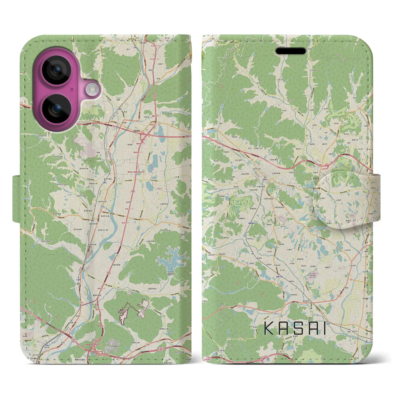 【加西（兵庫県）】地図柄iPhoneケース（手帳タイプ）ナチュラル・iPhone 16 Pro 用