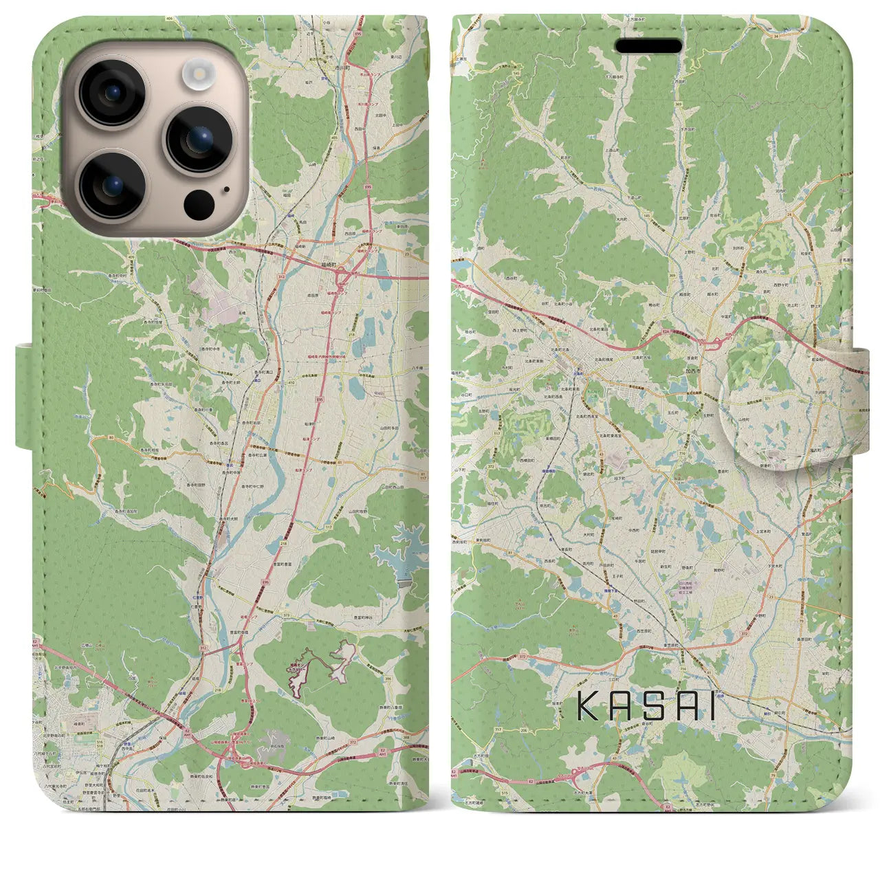 【加西（兵庫県）】地図柄iPhoneケース（手帳タイプ）ナチュラル・iPhone 16 Plus 用