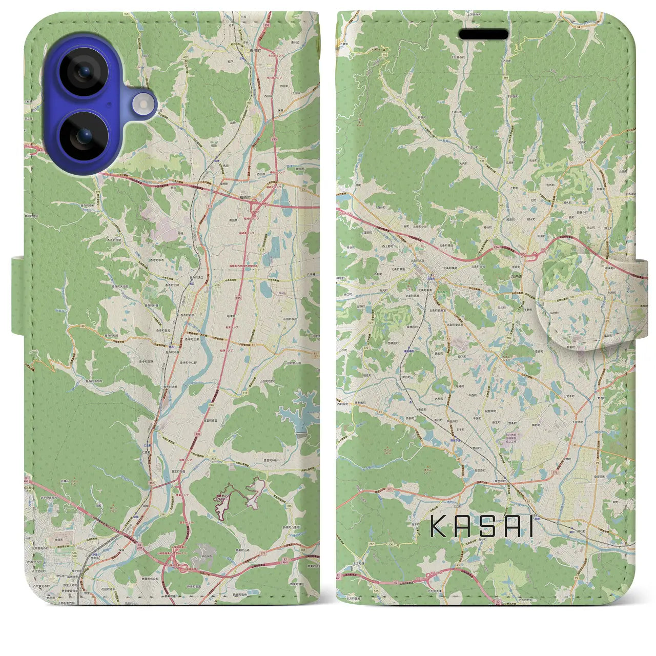 【加西（兵庫県）】地図柄iPhoneケース（手帳タイプ）ナチュラル・iPhone 16 Pro Max 用