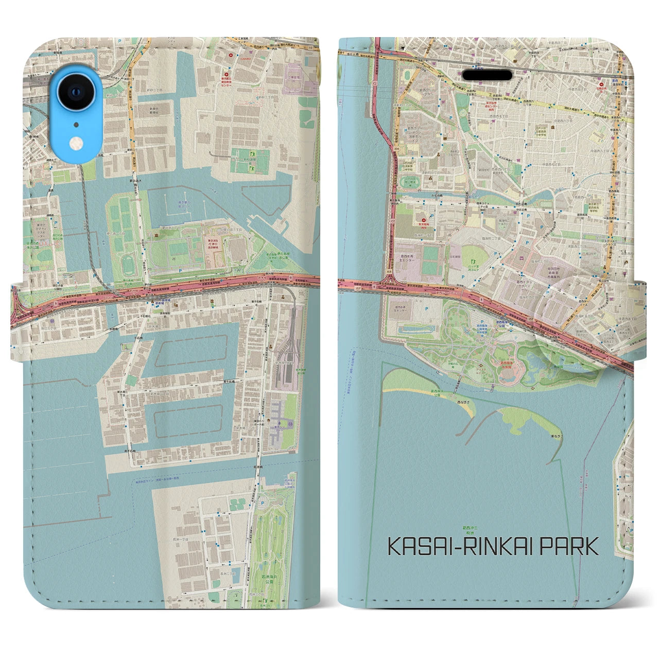 【葛西臨海公園（東京都）】地図柄iPhoneケース（手帳タイプ）ナチュラル・iPhone XR 用