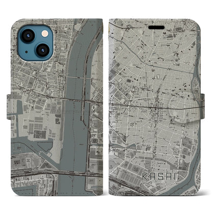 【葛西（東京都）】地図柄iPhoneケース（手帳タイプ）モノトーン・iPhone 13 用