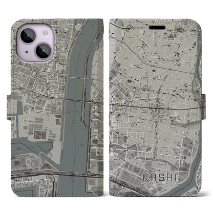【葛西（東京都）】地図柄iPhoneケース（手帳タイプ）モノトーン・iPhone 14 用