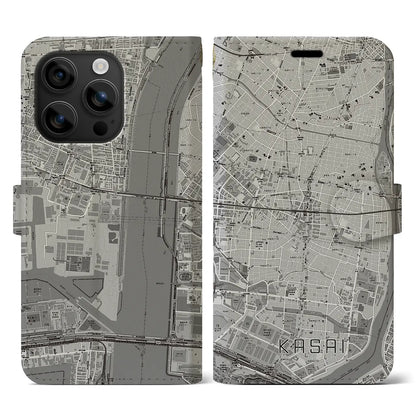 【葛西（東京都）】地図柄iPhoneケース（手帳タイプ）モノトーン・iPhone 16 用