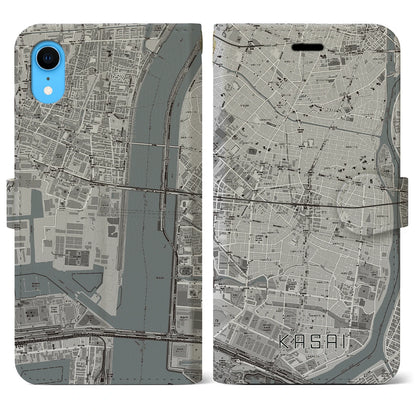 【葛西（東京都）】地図柄iPhoneケース（手帳タイプ）モノトーン・iPhone XR 用
