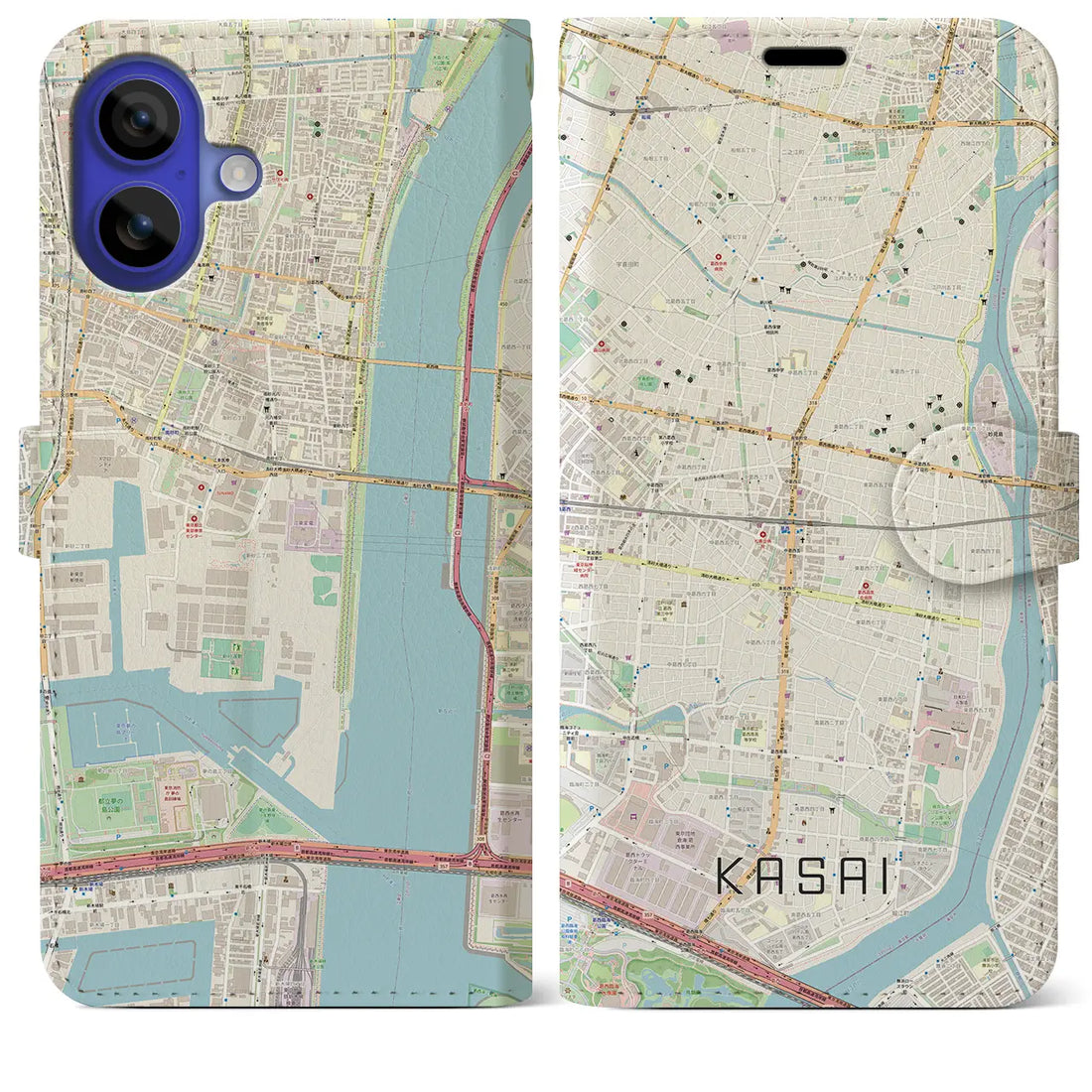 【葛西（東京都）】地図柄iPhoneケース（手帳タイプ）ナチュラル・iPhone 16 Pro Max 用