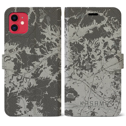 【笠間（茨城県）】地図柄iPhoneケース（手帳タイプ）モノトーン・iPhone 11 用