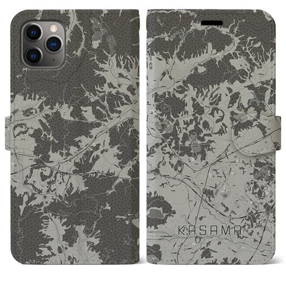 【笠間（茨城県）】地図柄iPhoneケース（手帳タイプ）モノトーン・iPhone 11 Pro Max 用