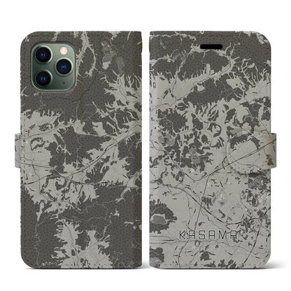 【笠間（茨城県）】地図柄iPhoneケース（手帳タイプ）モノトーン・iPhone 11 Pro 用