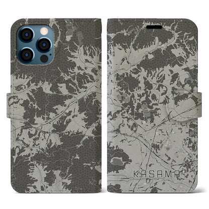 【笠間（茨城県）】地図柄iPhoneケース（手帳タイプ）モノトーン・iPhone 12 / 12 Pro 用