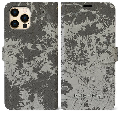 【笠間（茨城県）】地図柄iPhoneケース（手帳タイプ）モノトーン・iPhone 12 Pro Max 用