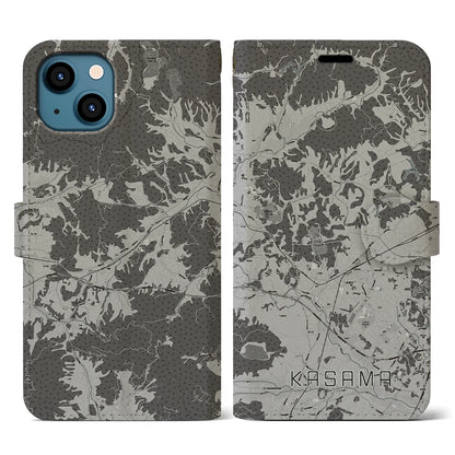 【笠間（茨城県）】地図柄iPhoneケース（手帳タイプ）モノトーン・iPhone 13 用