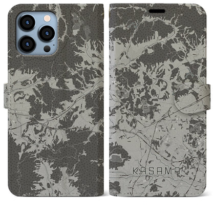 【笠間（茨城県）】地図柄iPhoneケース（手帳タイプ）モノトーン・iPhone 13 Pro Max 用