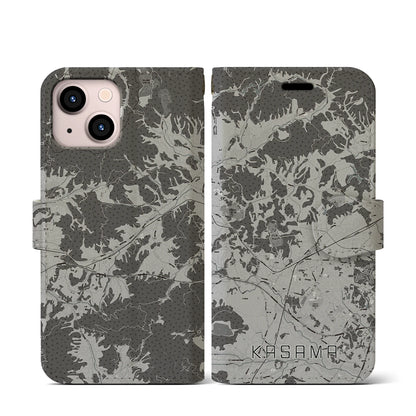 【笠間（茨城県）】地図柄iPhoneケース（手帳タイプ）モノトーン・iPhone 13 mini 用