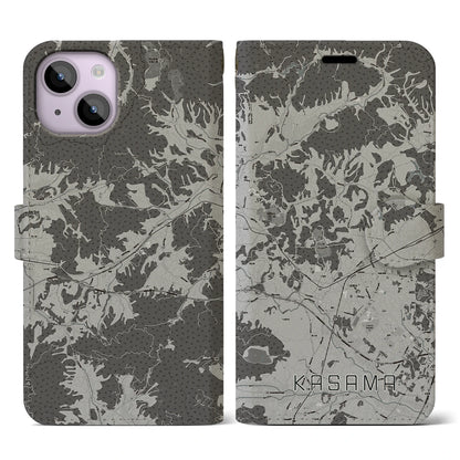 【笠間（茨城県）】地図柄iPhoneケース（手帳タイプ）モノトーン・iPhone 14 用