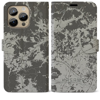 【笠間（茨城県）】地図柄iPhoneケース（手帳タイプ）モノトーン・iPhone 14 Pro Max 用