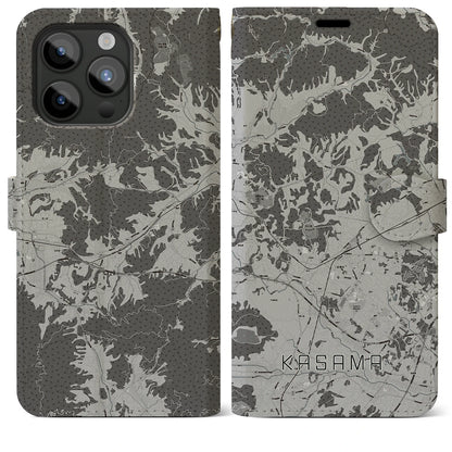 【笠間（茨城県）】地図柄iPhoneケース（手帳タイプ）モノトーン・iPhone 15 Pro Max 用