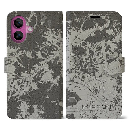 【笠間（茨城県）】地図柄iPhoneケース（手帳タイプ）モノトーン・iPhone 16 Pro 用