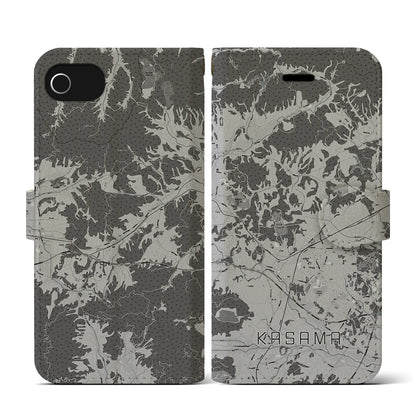 【笠間（茨城県）】地図柄iPhoneケース（手帳タイプ）モノトーン・iPhone SE（第3 / 第2世代） / 8 / 7 / 6s / 6 用