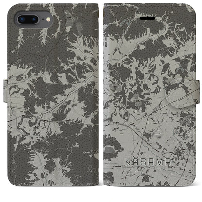 【笠間（茨城県）】地図柄iPhoneケース（手帳タイプ）モノトーン・iPhone 8Plus /7Plus / 6sPlus / 6Plus 用