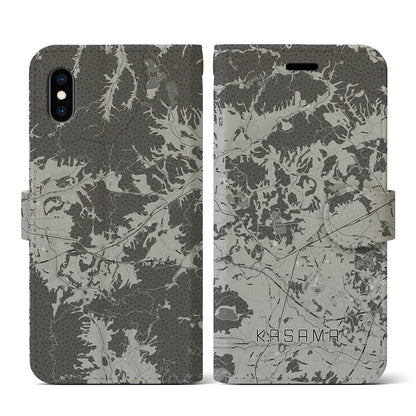 【笠間（茨城県）】地図柄iPhoneケース（手帳タイプ）モノトーン・iPhone XS / X 用