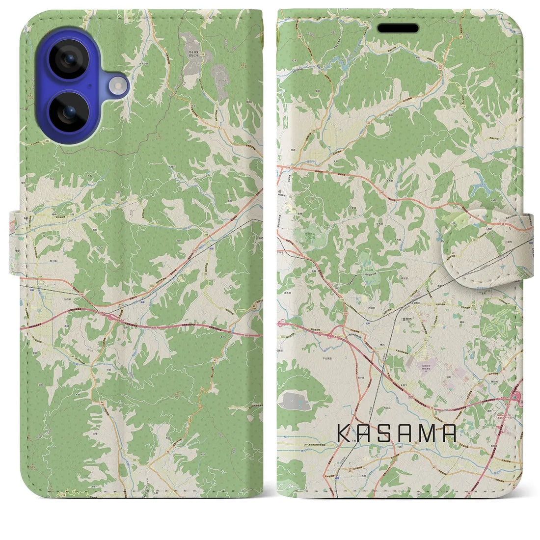 【笠間（茨城県）】地図柄iPhoneケース（手帳タイプ）ナチュラル・iPhone 16 Pro Max 用