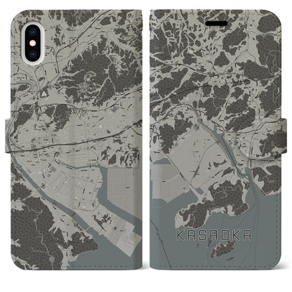 【笠岡（岡山県）】地図柄iPhoneケース（手帳タイプ）モノトーン・iPhone XS Max 用