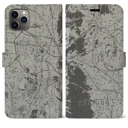 【香芝（奈良県）】地図柄iPhoneケース（手帳タイプ）モノトーン・iPhone 11 Pro Max 用