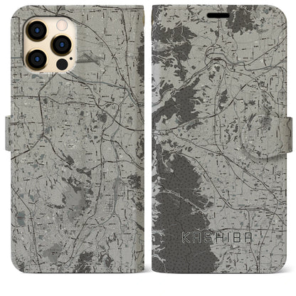 【香芝（奈良県）】地図柄iPhoneケース（手帳タイプ）モノトーン・iPhone 12 Pro Max 用