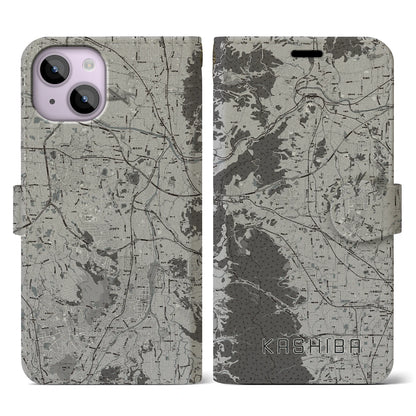 【香芝（奈良県）】地図柄iPhoneケース（手帳タイプ）モノトーン・iPhone 14 用