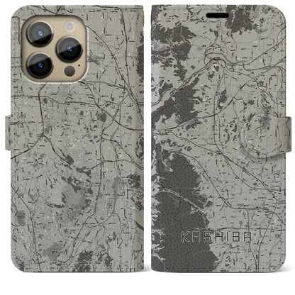 【香芝（奈良県）】地図柄iPhoneケース（手帳タイプ）モノトーン・iPhone 14 Pro Max 用