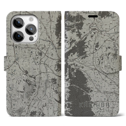 【香芝（奈良県）】地図柄iPhoneケース（手帳タイプ）モノトーン・iPhone 14 Pro 用