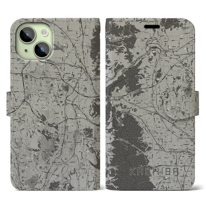 【香芝（奈良県）】地図柄iPhoneケース（手帳タイプ）モノトーン・iPhone 15 用