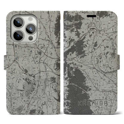【香芝（奈良県）】地図柄iPhoneケース（手帳タイプ）モノトーン・iPhone 15 Pro 用