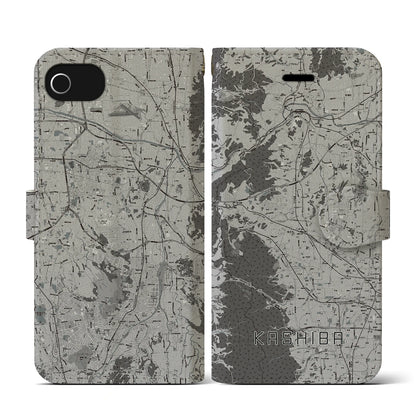 【香芝（奈良県）】地図柄iPhoneケース（手帳タイプ）モノトーン・iPhone SE（第3 / 第2世代） / 8 / 7 / 6s / 6 用