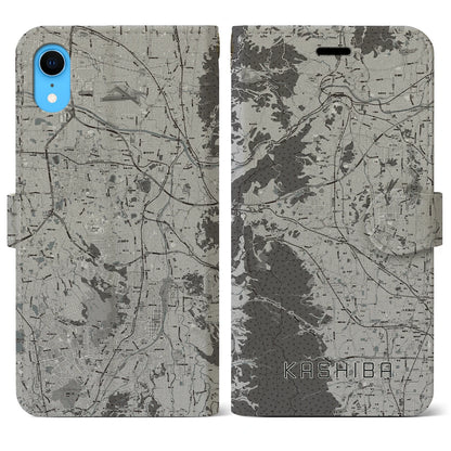 【香芝（奈良県）】地図柄iPhoneケース（手帳タイプ）モノトーン・iPhone XR 用