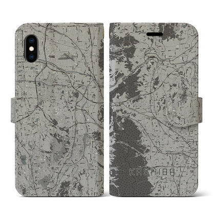 【香芝（奈良県）】地図柄iPhoneケース（手帳タイプ）モノトーン・iPhone XS / X 用