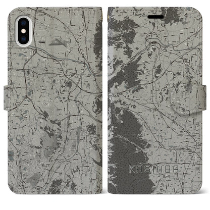【香芝（奈良県）】地図柄iPhoneケース（手帳タイプ）モノトーン・iPhone XS Max 用