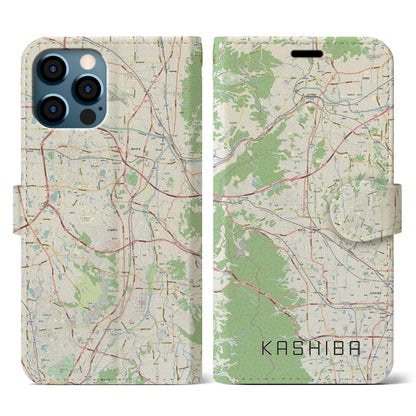 【香芝（奈良県）】地図柄iPhoneケース（手帳タイプ）ナチュラル・iPhone 12 / 12 Pro 用
