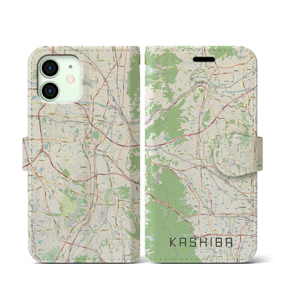 【香芝（奈良県）】地図柄iPhoneケース（手帳タイプ）ナチュラル・iPhone 12 mini 用