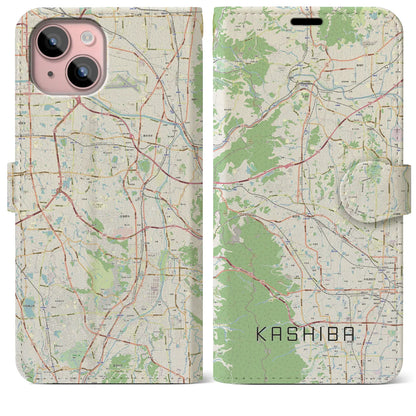 【香芝（奈良県）】地図柄iPhoneケース（手帳タイプ）ナチュラル・iPhone 15 Plus 用