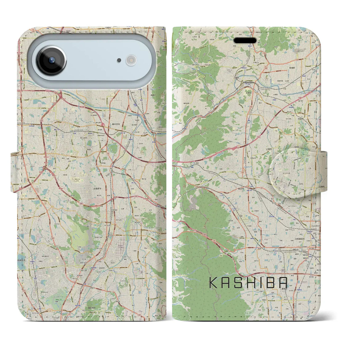 【香芝(奈良県)】地図柄iPhoneケース(手帳タイプ)モノトーン・iPhone 17 Pro Max 用